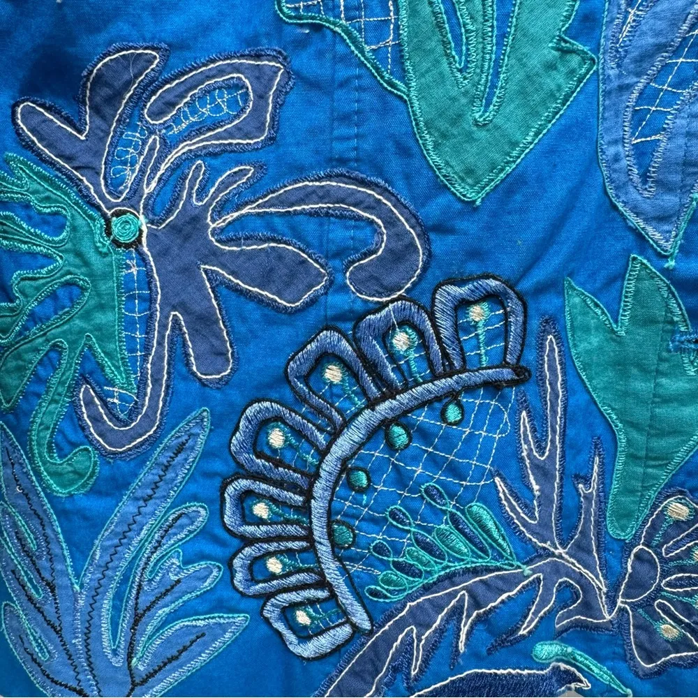 Chico’s Blue Ocean Coral Embroidered Appliqué Jacket Button Front Sea Life - Image 3