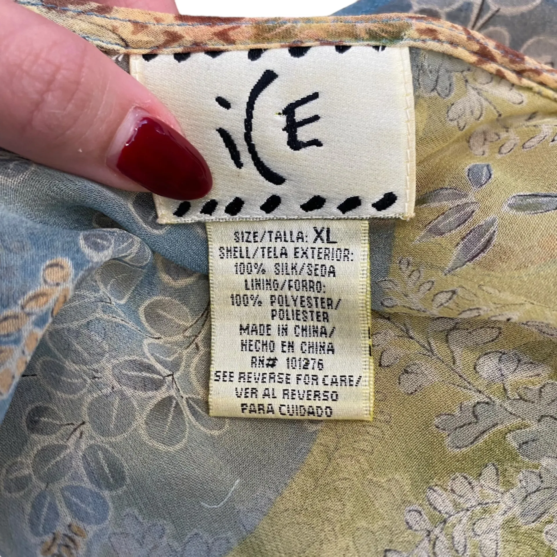 Y2K Silk Floral Ruffle Blouse Fairycore Sheer Top Size XL - Image 9