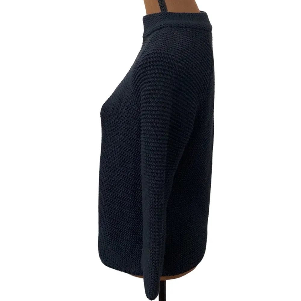 Talbots black cotton zippered chunky knit stand collar cardigan size S - Image 35