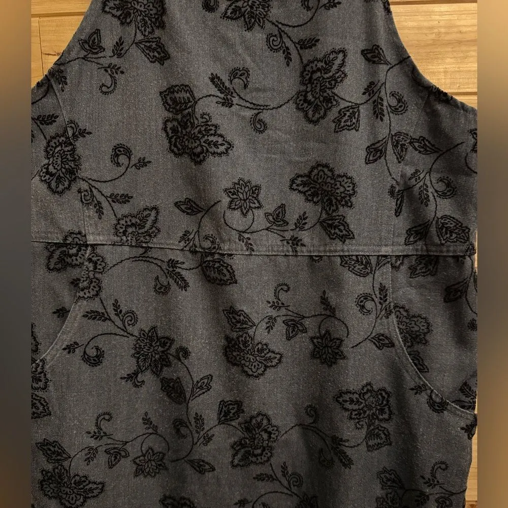Vintage Talbots Size Large Gray Velvet Floral Overall Dress Whimsigoth Goth - Image 6