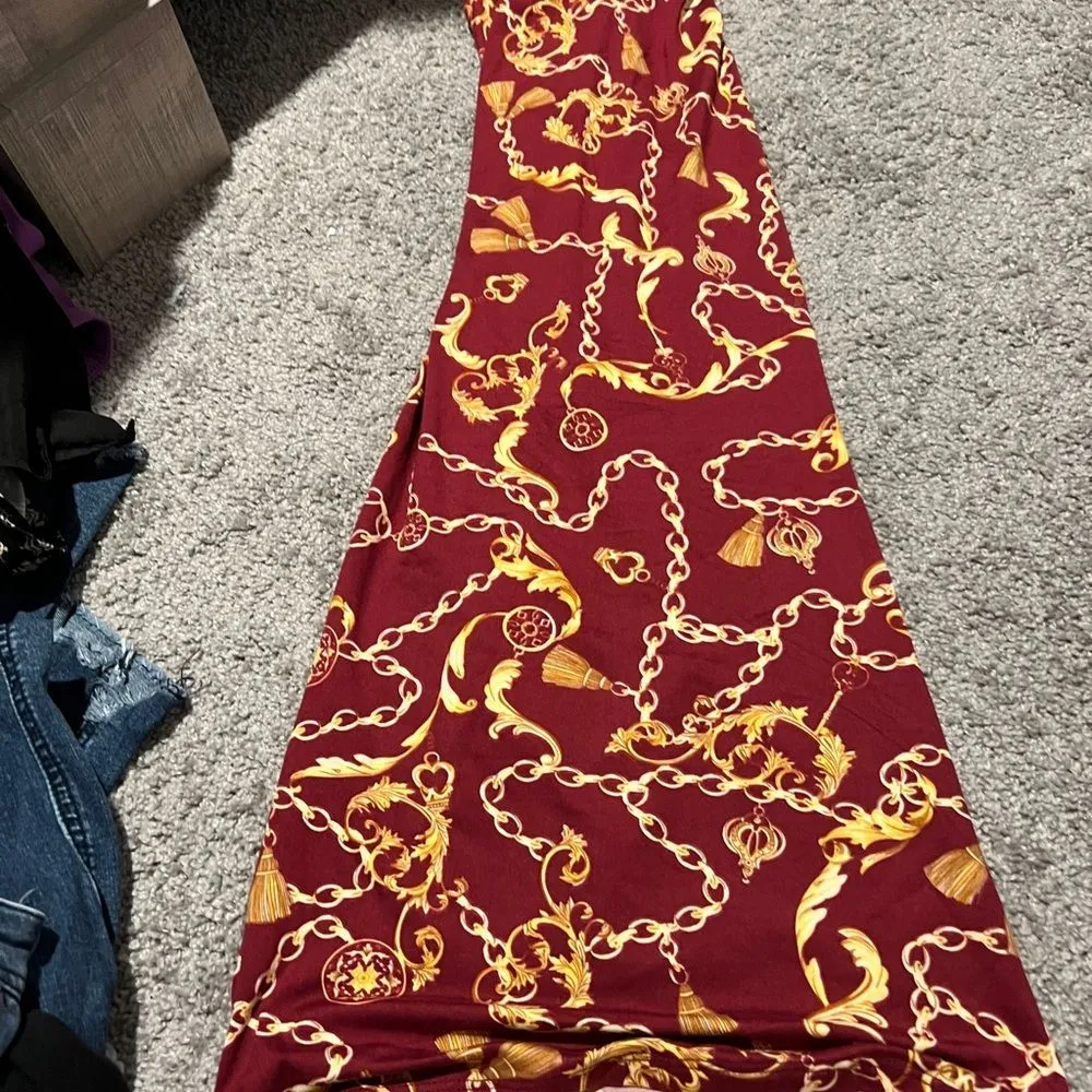 NWT capella New Burgundy Chain Print Criss Cross Back Dress L Gold Size L - Image 11