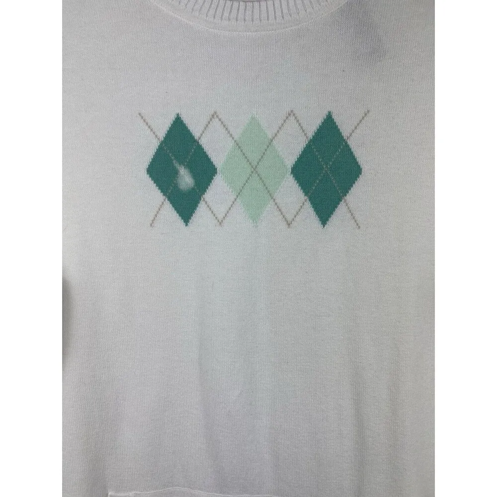 Preswick & Moore White Green Argyle Knit Pullover Front Pocket Sweater 1x NWT - Image 3
