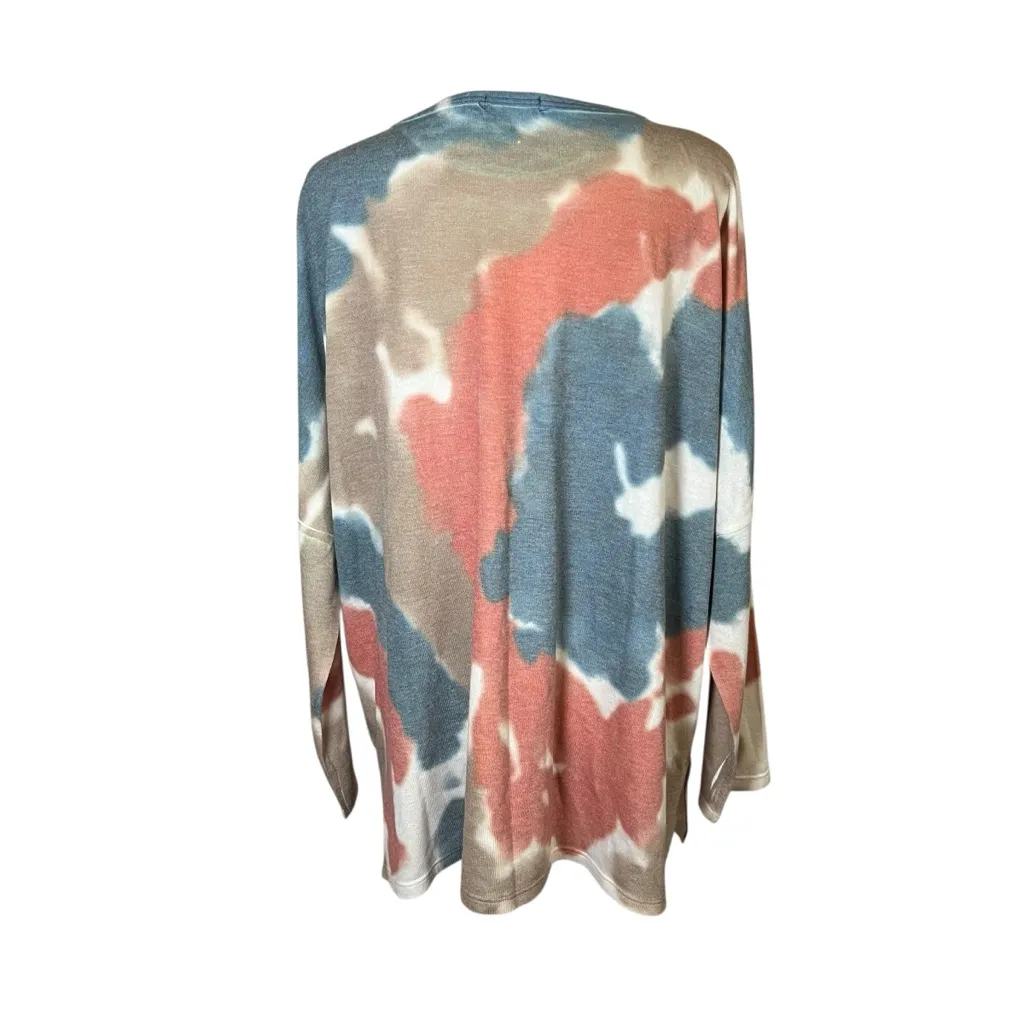 M Made in Italy Tie Dye Scoop Neck Long Sleeve Knit Top Slouchy Tunic Size Large Tan - Image 4