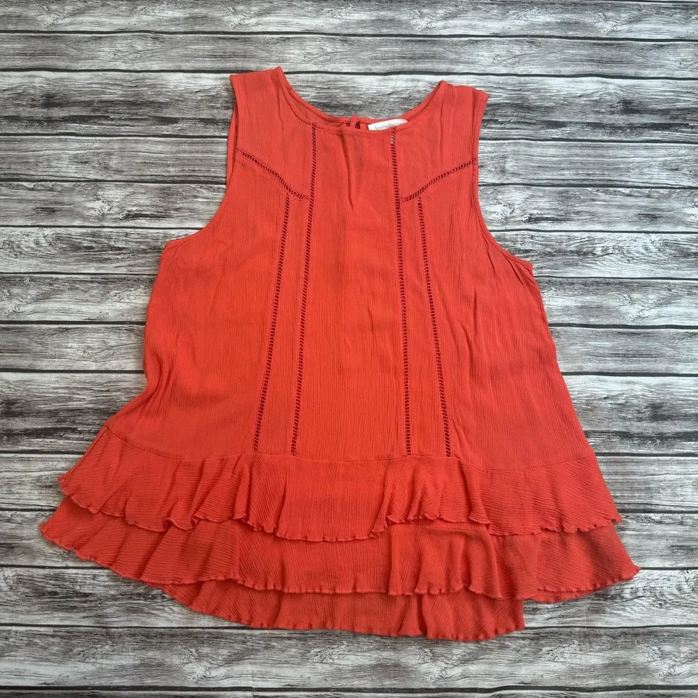 JohnPaulRichard Women's Ruffle Tank Top Salmon Coral Orange XL Extra Large Tie - Image 11