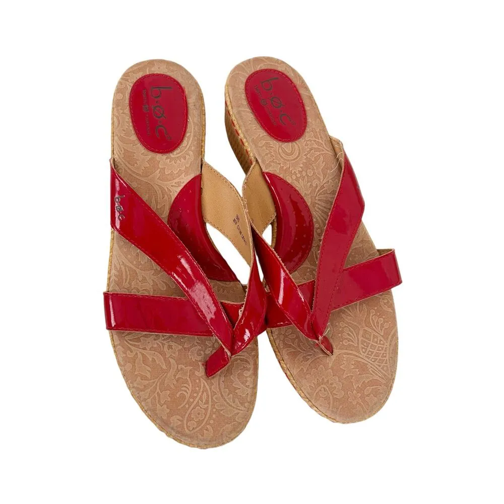 BOC Red Patent Leather Cork Wedge Sandals Sz 10 - Image 4