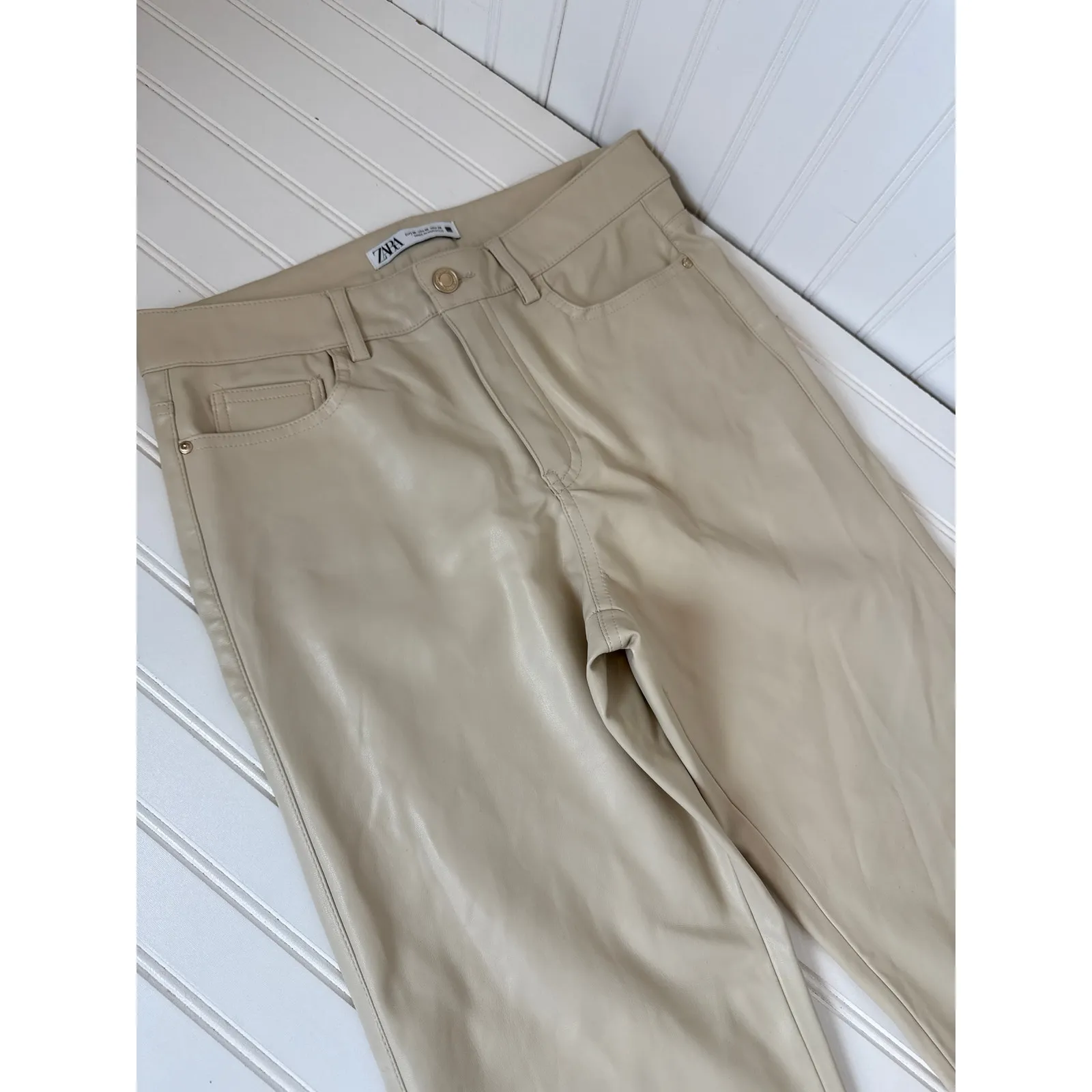 NWOT Zara Khaki High Waisted Straight Leg Pants Neutral Career Casual Womens 6 - Image 2