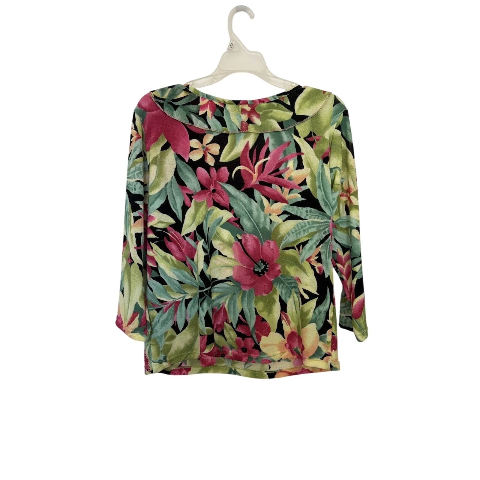 Y2K Tropical Floral Sequin Beaded Top Size Large Dopamine Dressing Vacation Green - Image 2