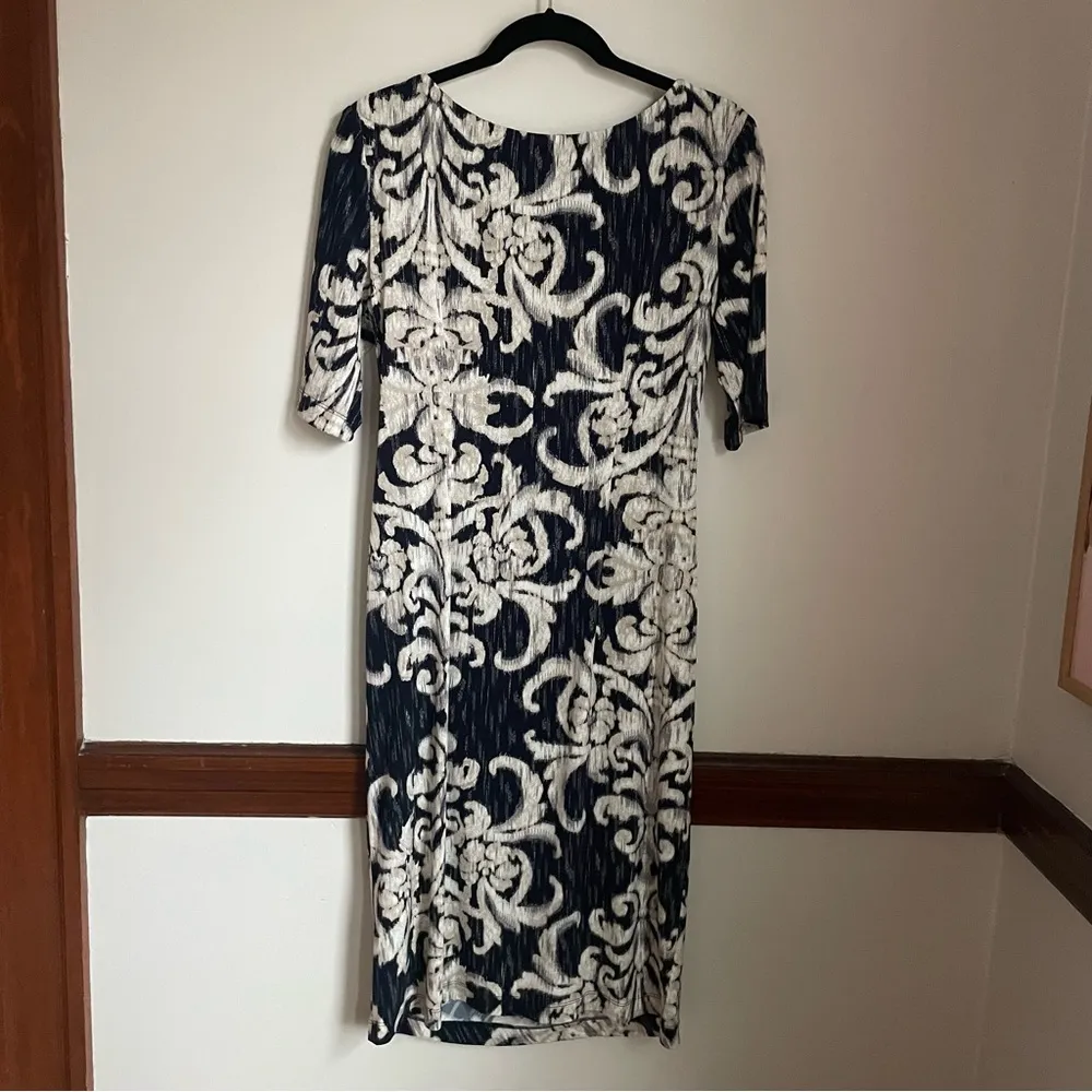 Connected Apparel Black and White Sheath Dress 3/4 Sleeve Crew Neck - Image 4