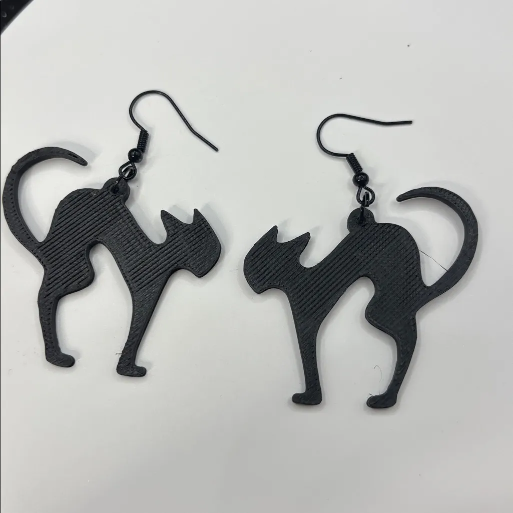 Cat Earrings – Cute Spooky Halloween Jewelry Black - Image 2