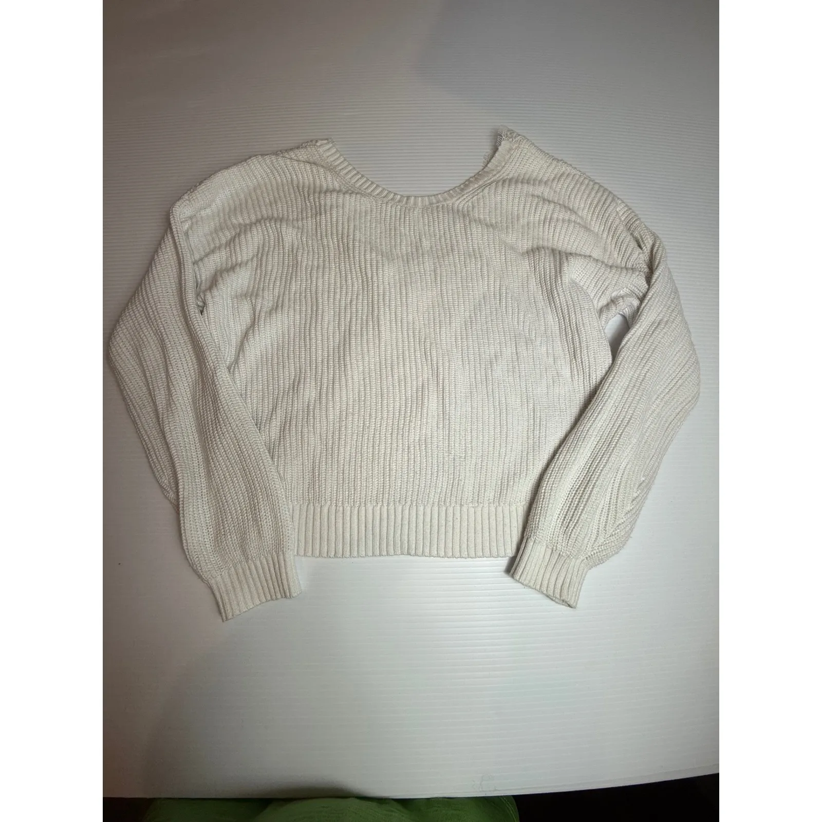 Hollister California Women's Cream Knit Lace Trim Long‎ Sleeve Sweater Medium - Image 3