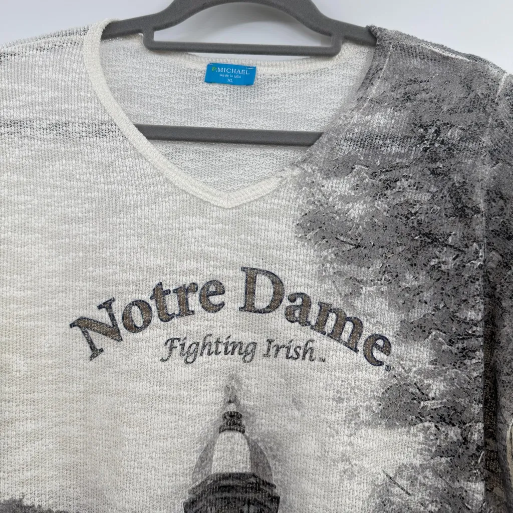 Notre Dame Fighting Irish Graphic open knit sweater P. Michael women's XL NWT White - Image 2