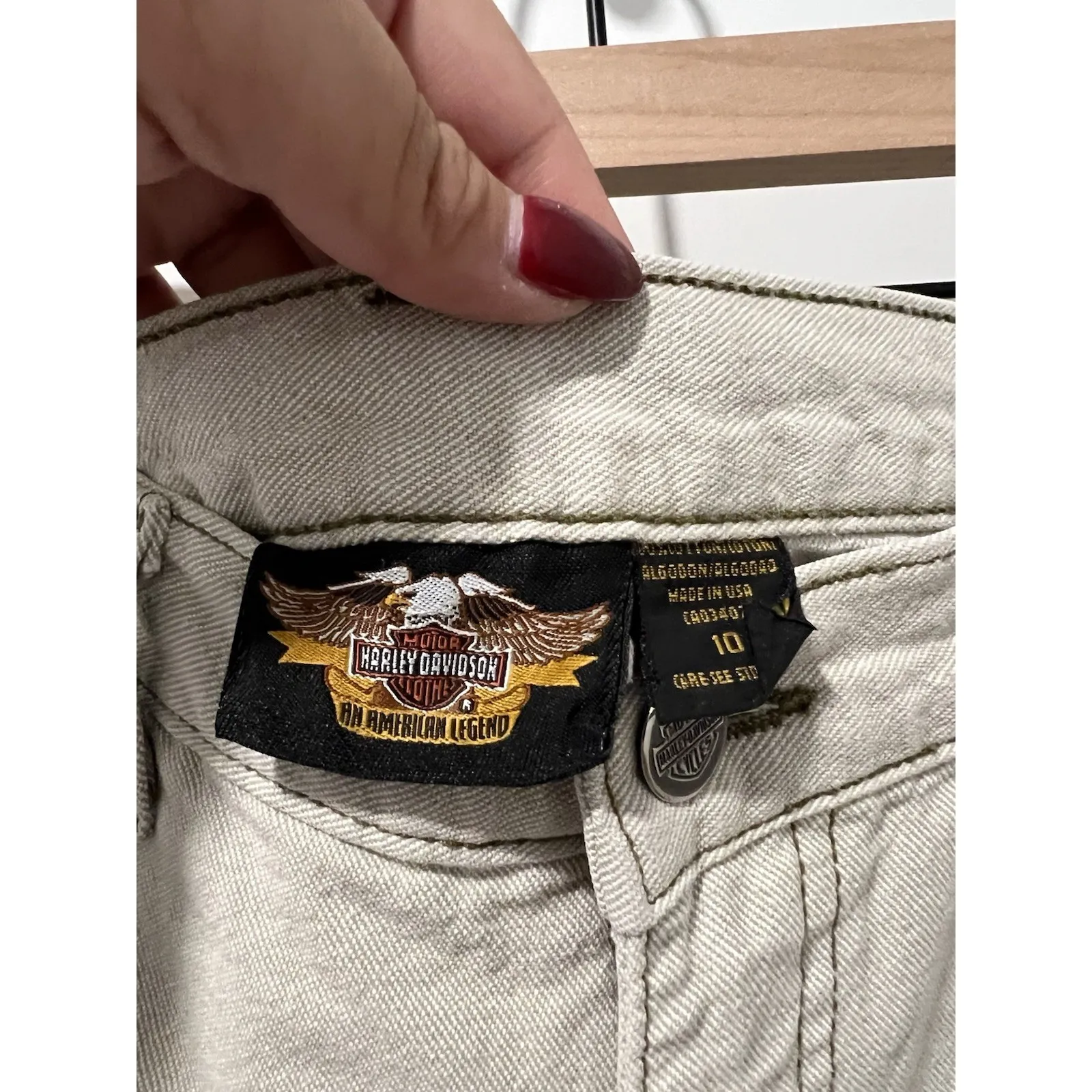 Harley Davidson Ladies Khaki Shorts Size 10 Vintage Made In USA Motorcycle Tan - Image 6