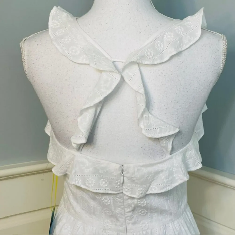 CeCe White Eyelet Shirred Ruffled Tiered Midi Dress NWT 2 - Image 6