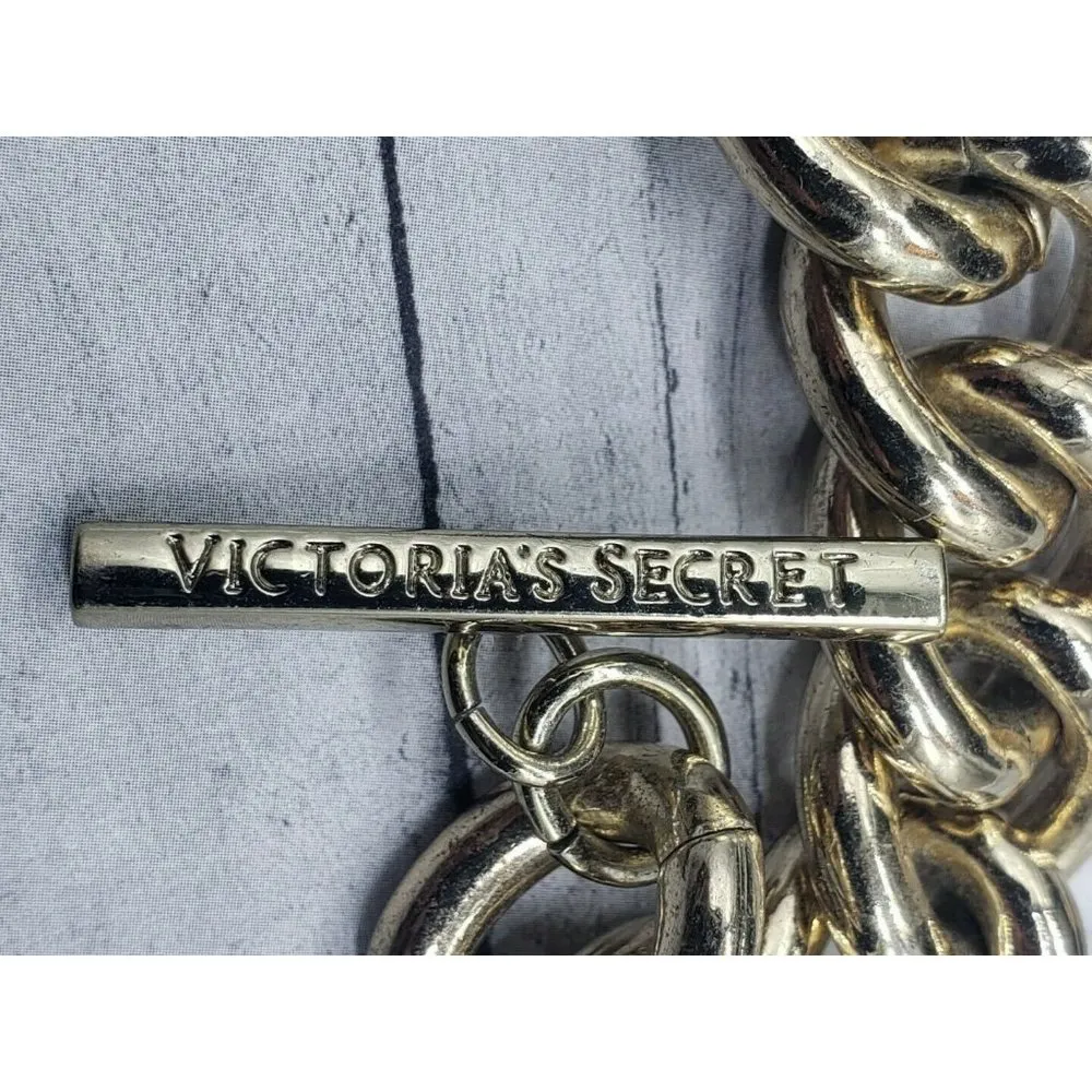 Victoria's Secret Gold Tone Chain Link Bracelet Rhinestones Toggle Clasp 8 in. - Image 8