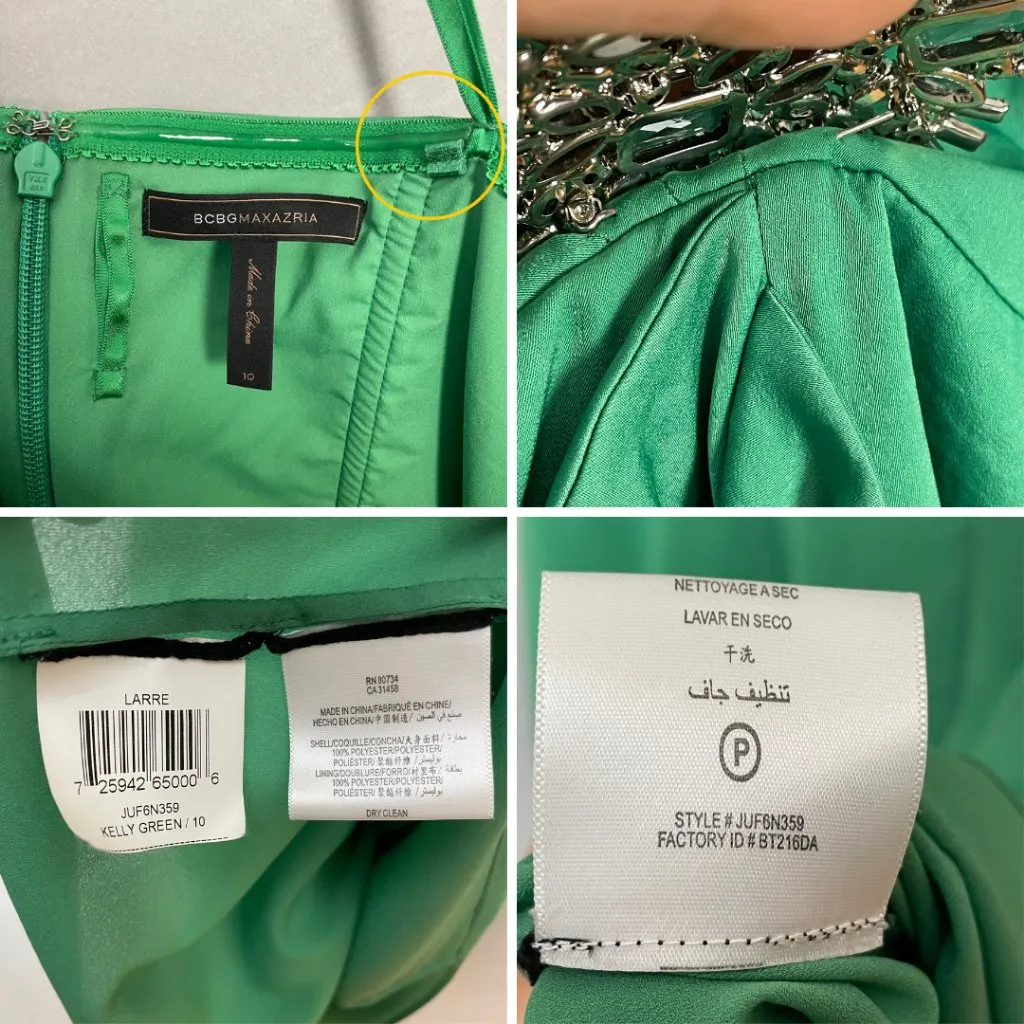 BCBGMaxAzria Strapless Dress‎ Brooch Larre Kelly Green Sz 10 Cocktail Homecoming - Image 10