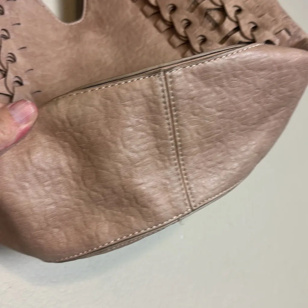 Anthropologie Carson Braided Tote Beige Tan Color with Pink &‎ Grey Inside - Image 5
