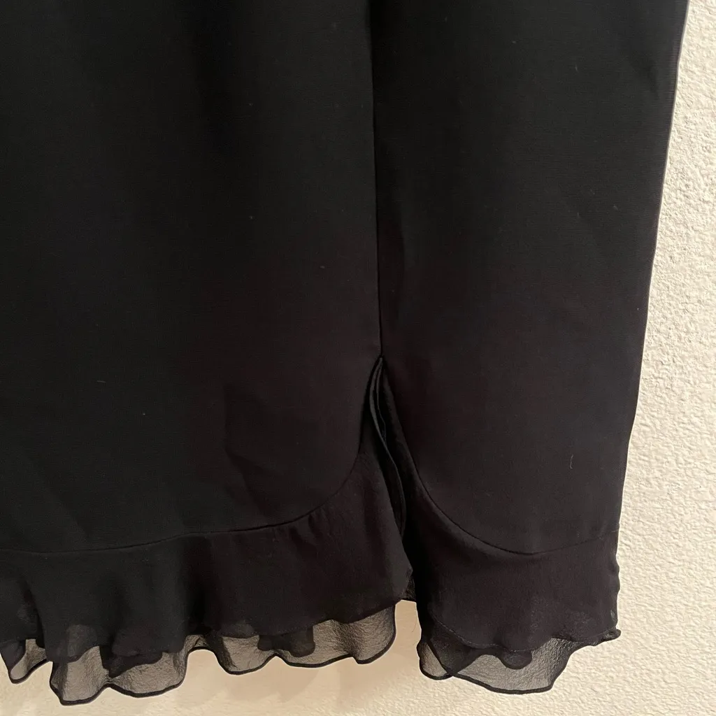 Maggy London Black Structured Sheath Dress Silk Ruffle Hem Cap Sleeve 14 - Image 2