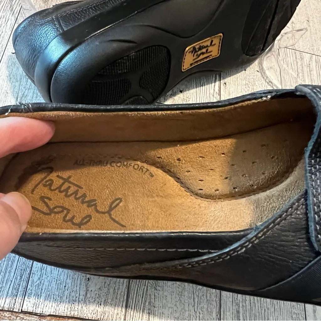 Natural Soul Ilena Slip-On Loafers Black Pebbled Leather Comfort Flats Size 8M - Image 8