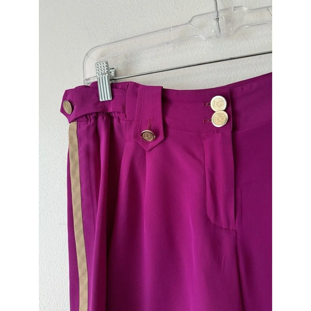 Dolce & Gabbana Purple Silk Beige Trim Logo Button Mid Rise Shorts Sz 42 / 6 - Image 6