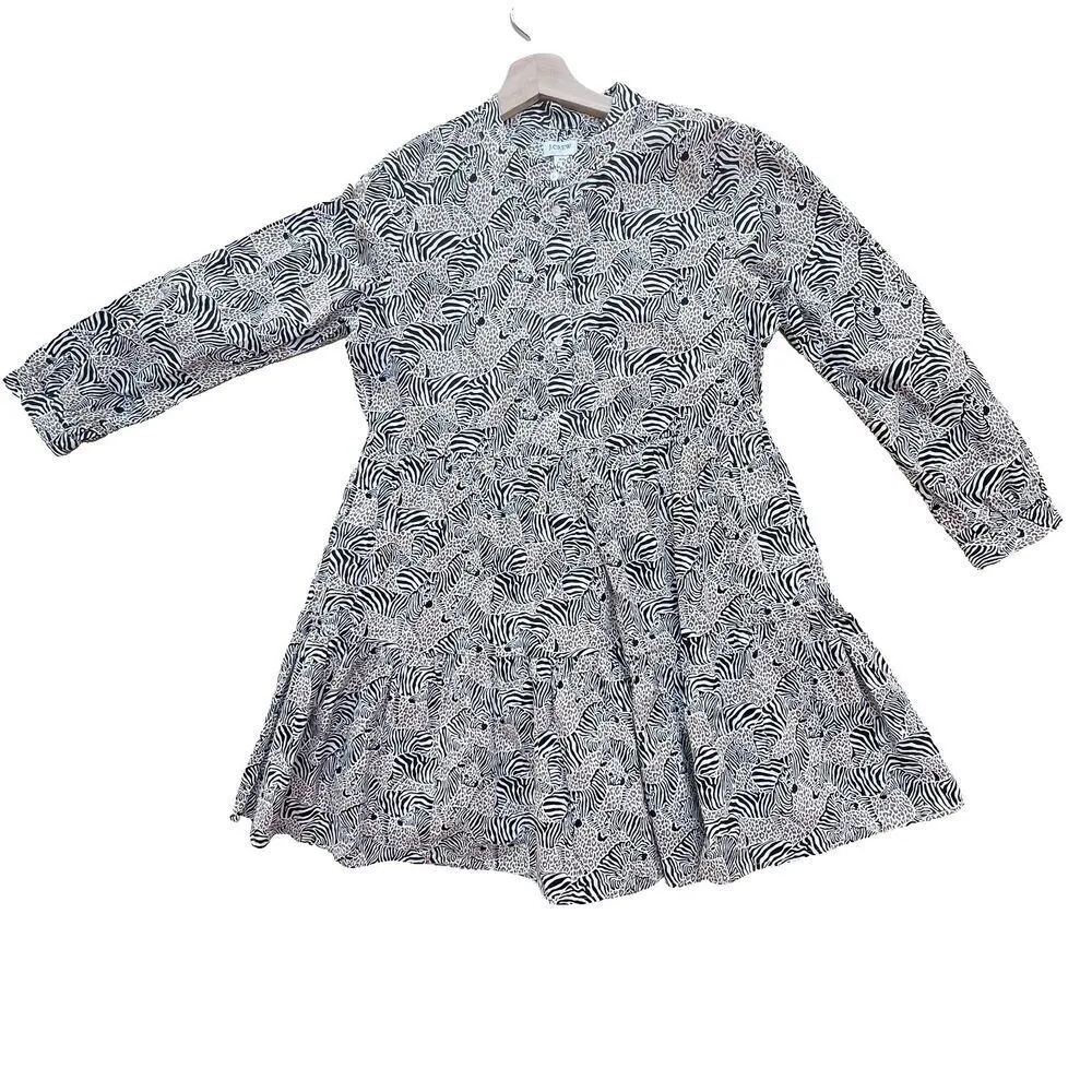 J.Crew Tiered Popover boho chic Black Camel Zebra Animal safari women Dress XS - Image 3