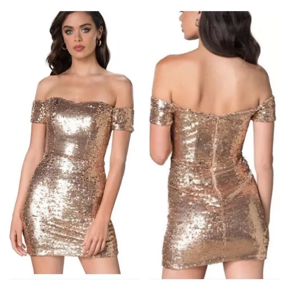 Dress The Population Jada metallic Sequin mini Dress Women’s XXL Off Shoulder - Image 2