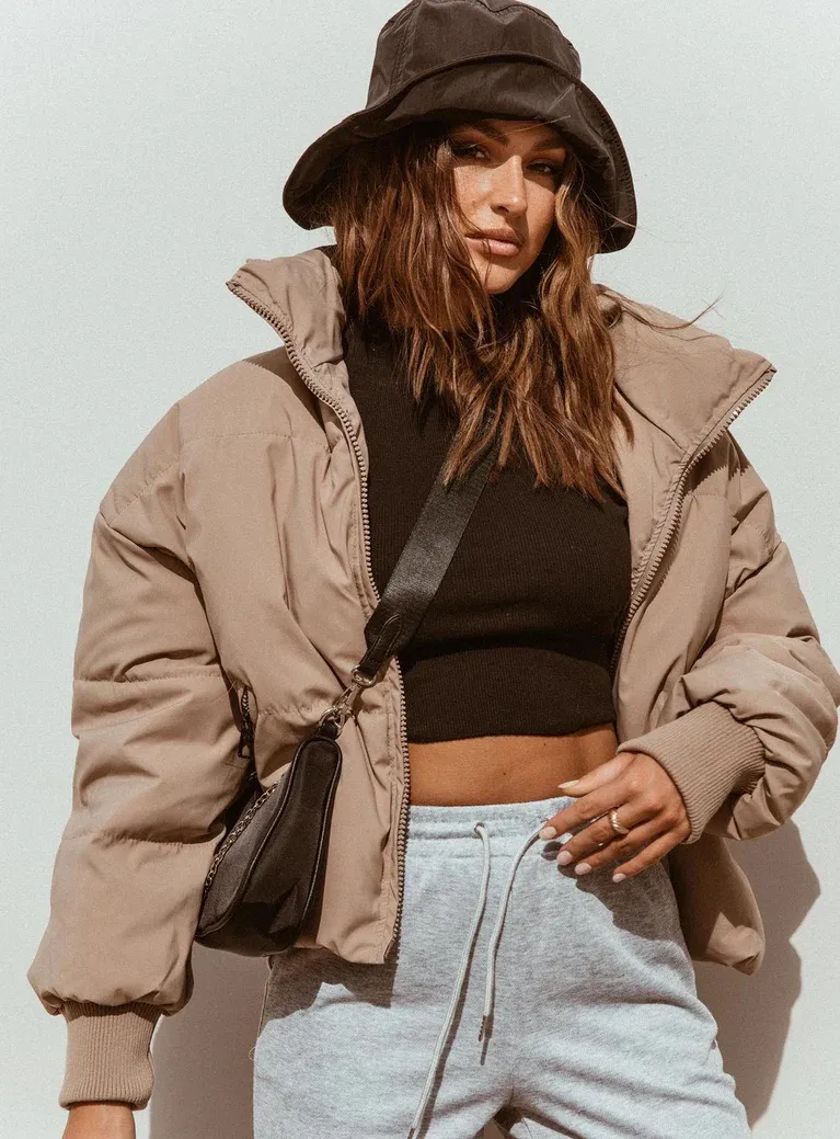 Princess Polly 7th Avenue Tan Puffer Jacket - Image 3