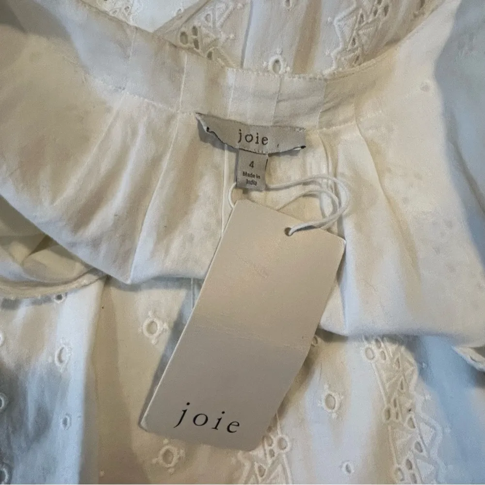 NWT Joie White Eyelet Lace Short Sleeve Belted Faux Wrap Midi Dress Size 4 - Image 9