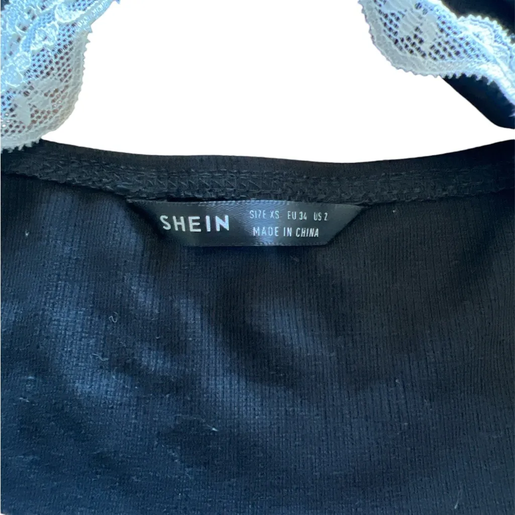 SHEIN XS bra style tank‎ black with white lace in great condition. No pads - Image 4