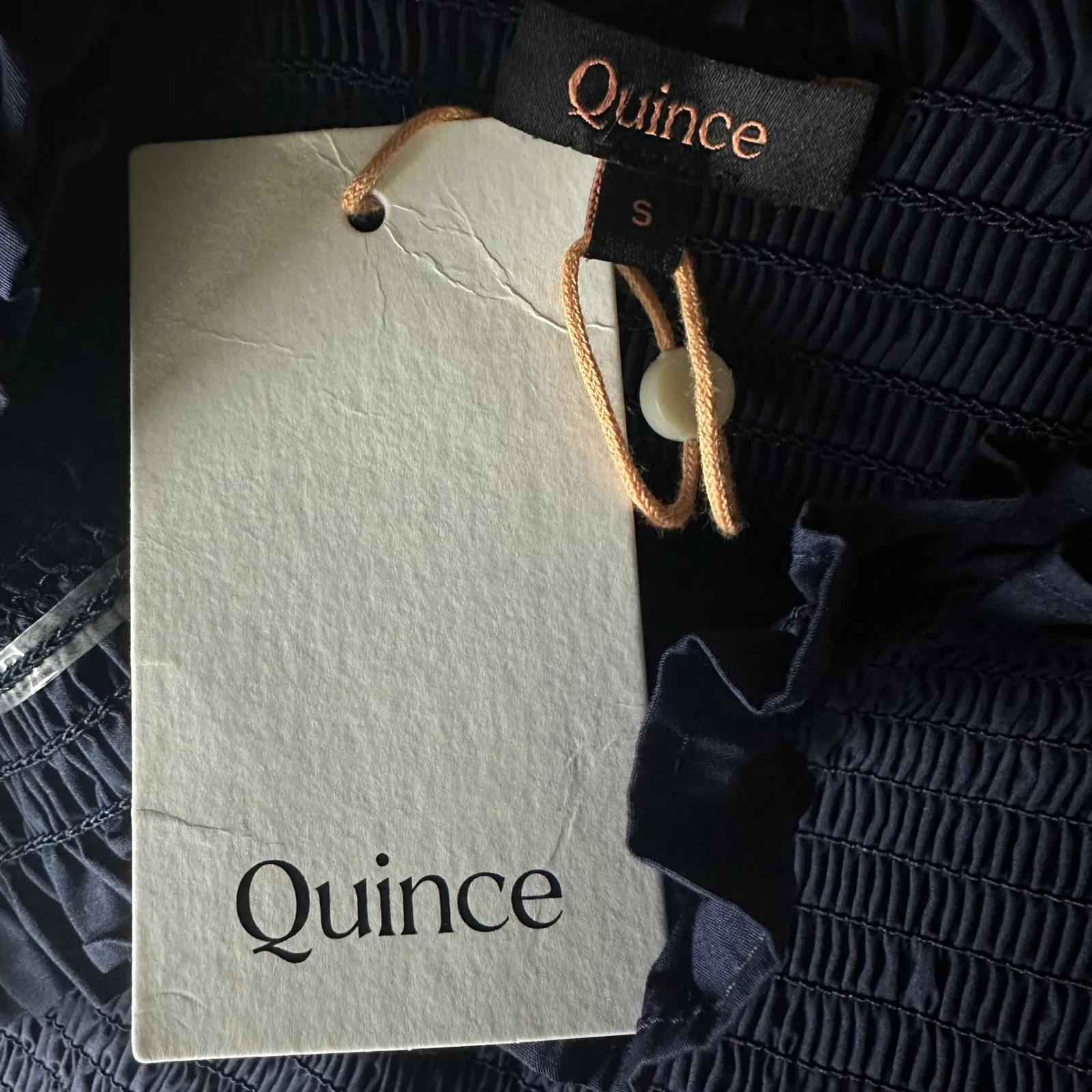 NWT Quince Women's Navy Blue 100% Organic Cotton Poplin Smocked Midi Dress S - Image 9