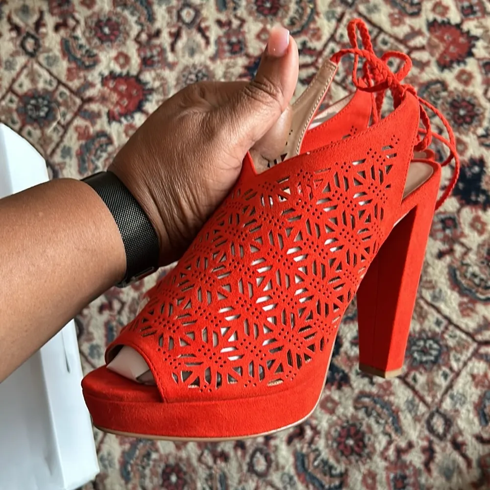 Aldo Sapardanis Orange Open Toe Suede Heels - Image 4
