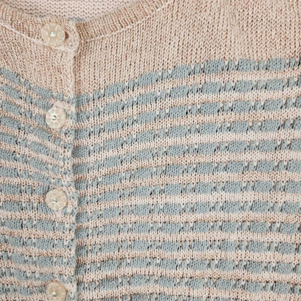 Anthropologie Knitted & Knotted Metallic Cardigan Size S Pink Blue Gold - Image 7