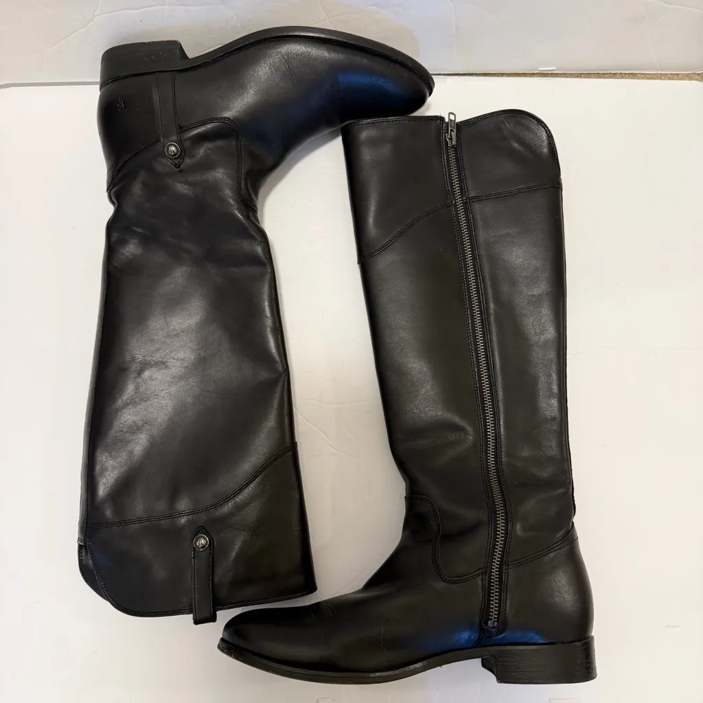 Frye Melissa Button Black Leather Tall Riding Boots Size 10 - Image 2