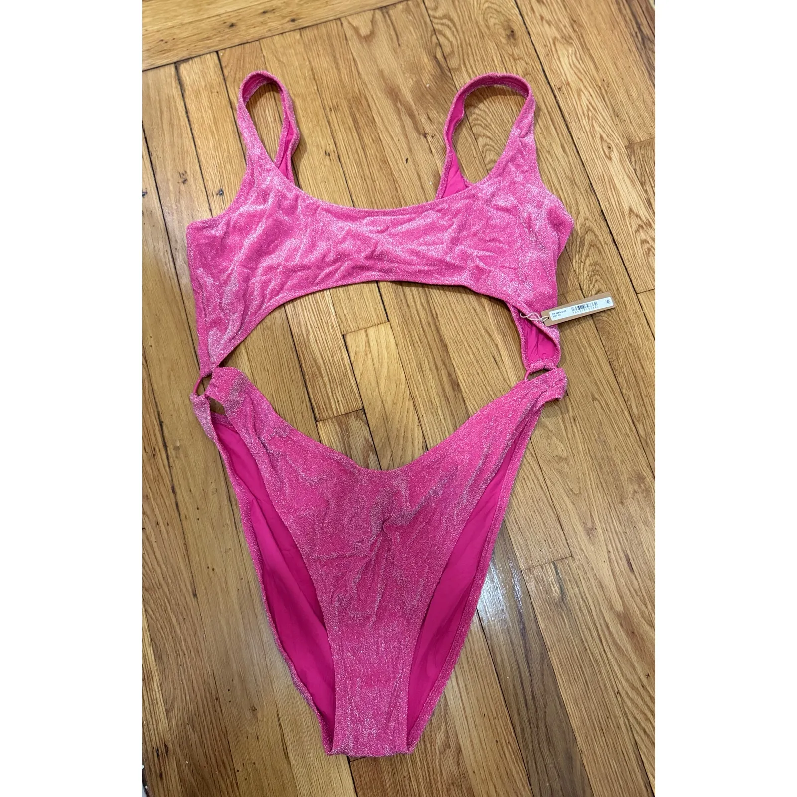 SKIMS Size 4x Magenta Pink Glitter Sparkle Swimsuit Sexy Cut Out Monokini NWT - Image 6