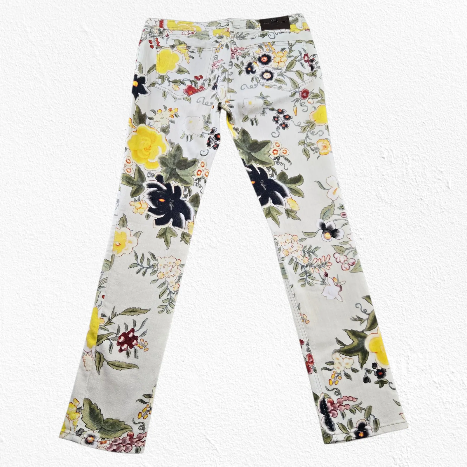 Etro Italy Floral Print Straight Leg Pants Multicolor Botanical Jeans Size 32 White - Image 10