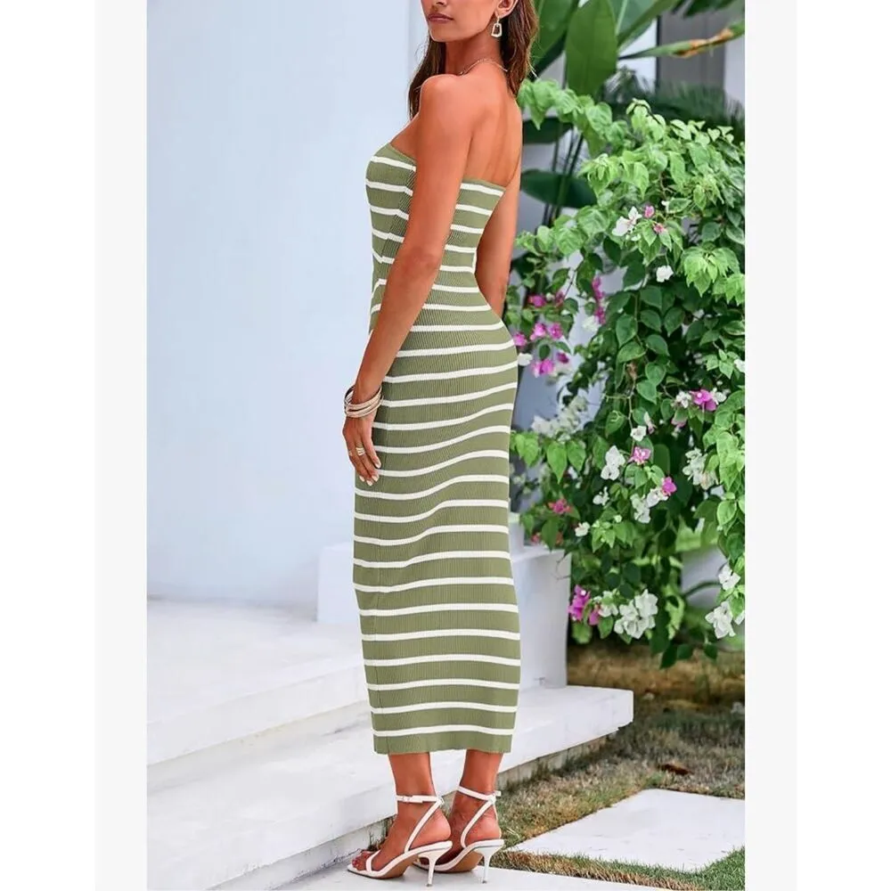 NEW Midi Bodycon Strapless Cut Out Knit Tube Fitted Dress L - Image 2