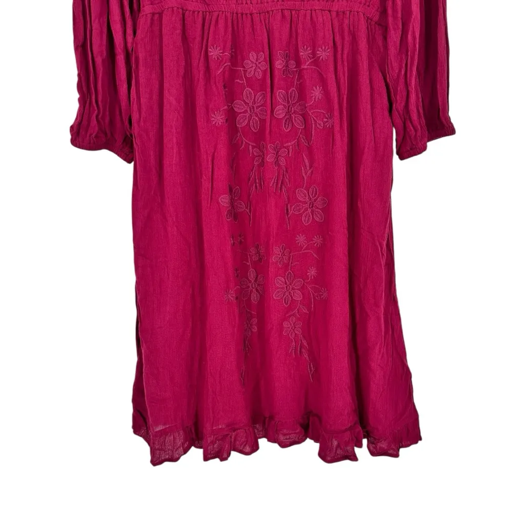 Angela Plus Plum Embroidered Midi Dress size 1X Long Sleeve Ruffle Hem NWT Red - Image 7
