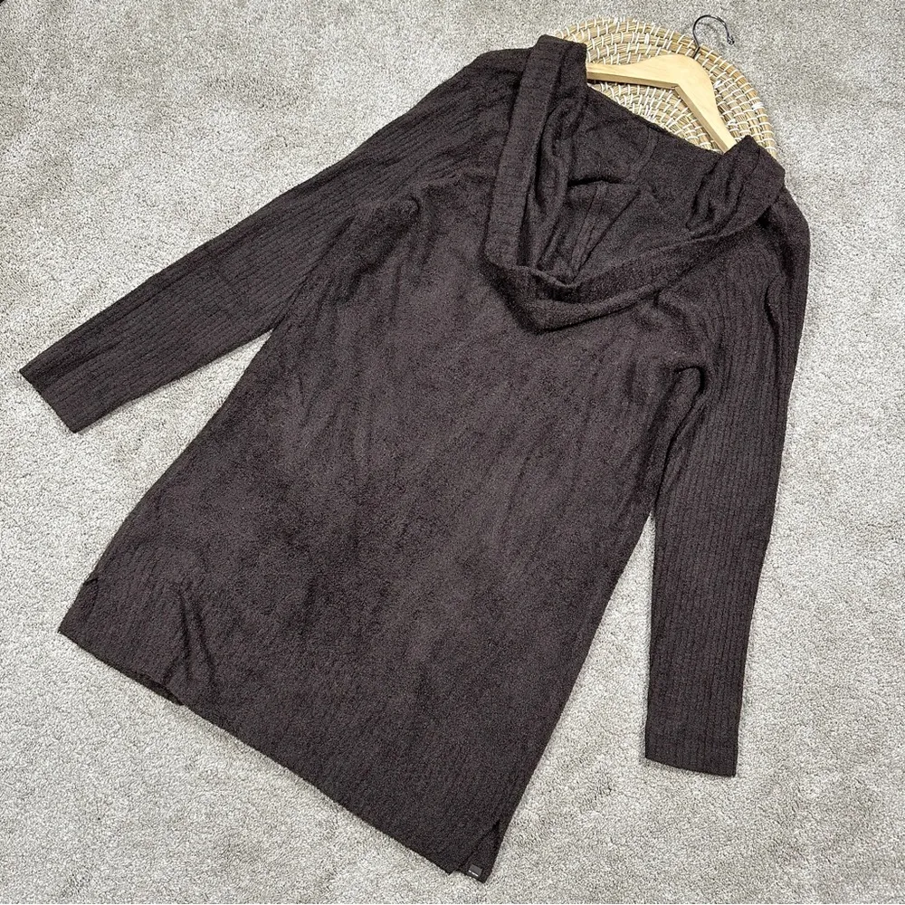 Barefoot Dreams CozyChic Lite Relaxed Hooded Cardigan Open Front Pockets Brown L - Image 7