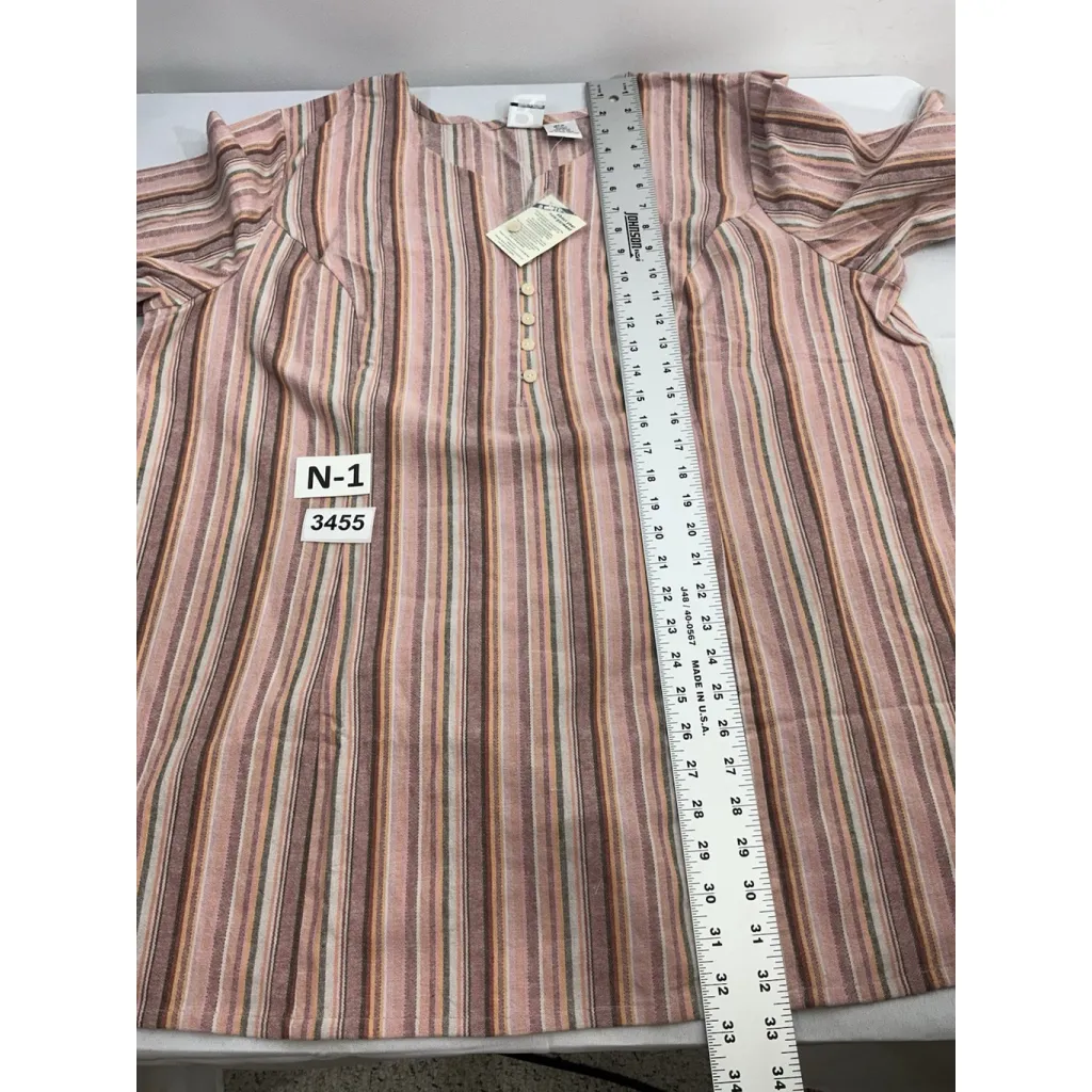 Womans Roamans 26 W Pink Striped 3/4 Sleeve 3/4 Button Up Pullover Blouse NWT Size 26W - Image 6