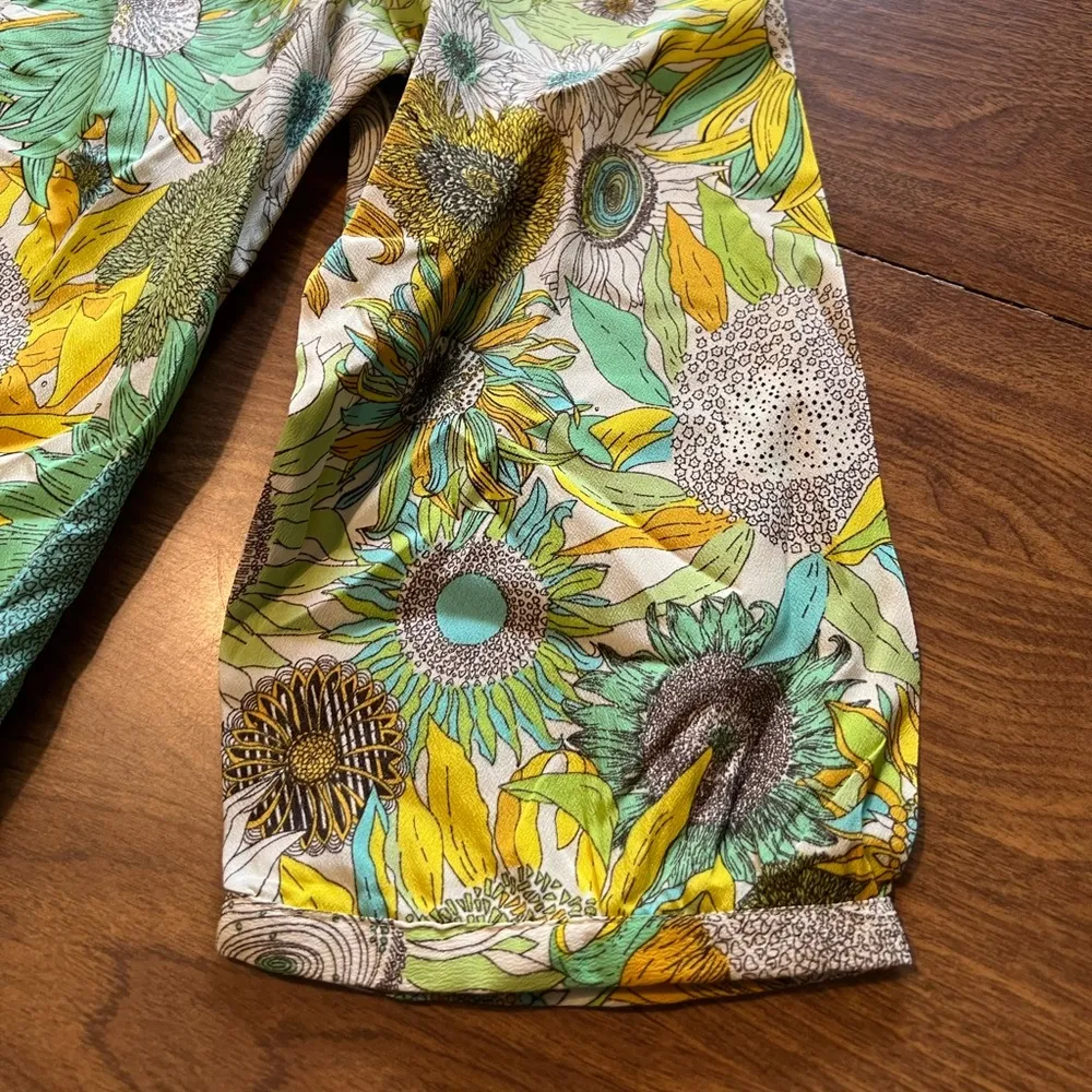 Liberty of London for Target Yellow Green Sunflower Floral Boho Top Blouse XS - Image 5