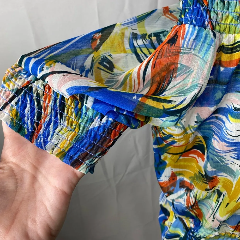 NWT Spense off the shoulder peasant top size large sheer floral Blue - Image 3