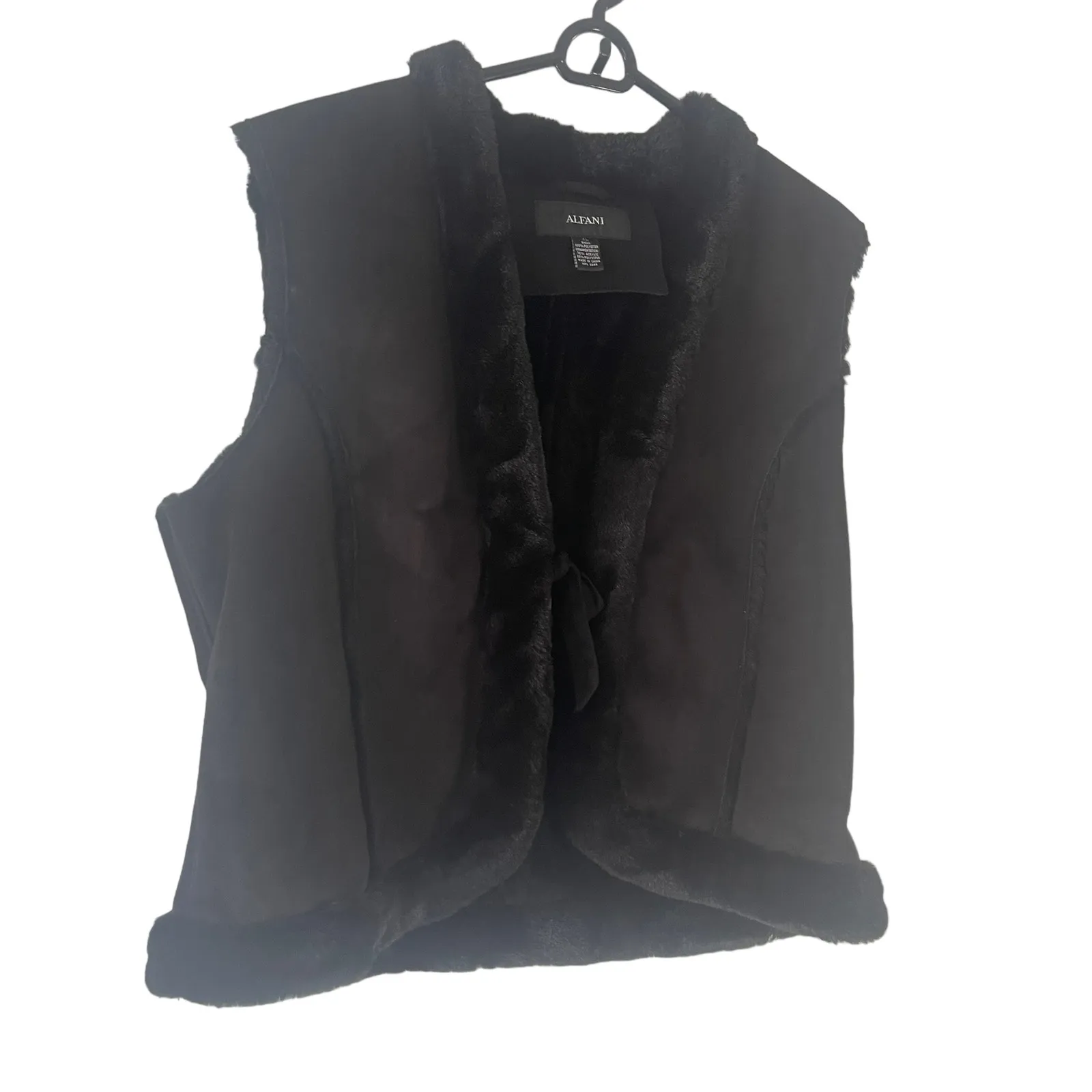 Alfani Women's‎ Size XL Black Faux Suede & Fur Tie Vest - Image 2