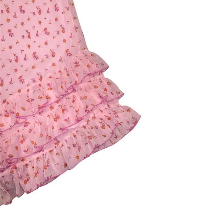 Urban Outfitters Kimchi Blue pink floral Lenora chiffon ruffle  midi skirt - Image 4