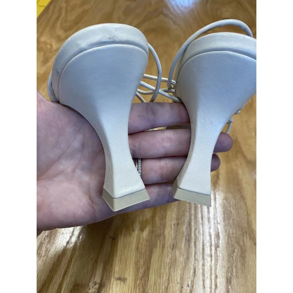 Miista Emere Strappy Sandals Women 10.5 White Kitten Heel Square Toe Hipster S64 - Image 7