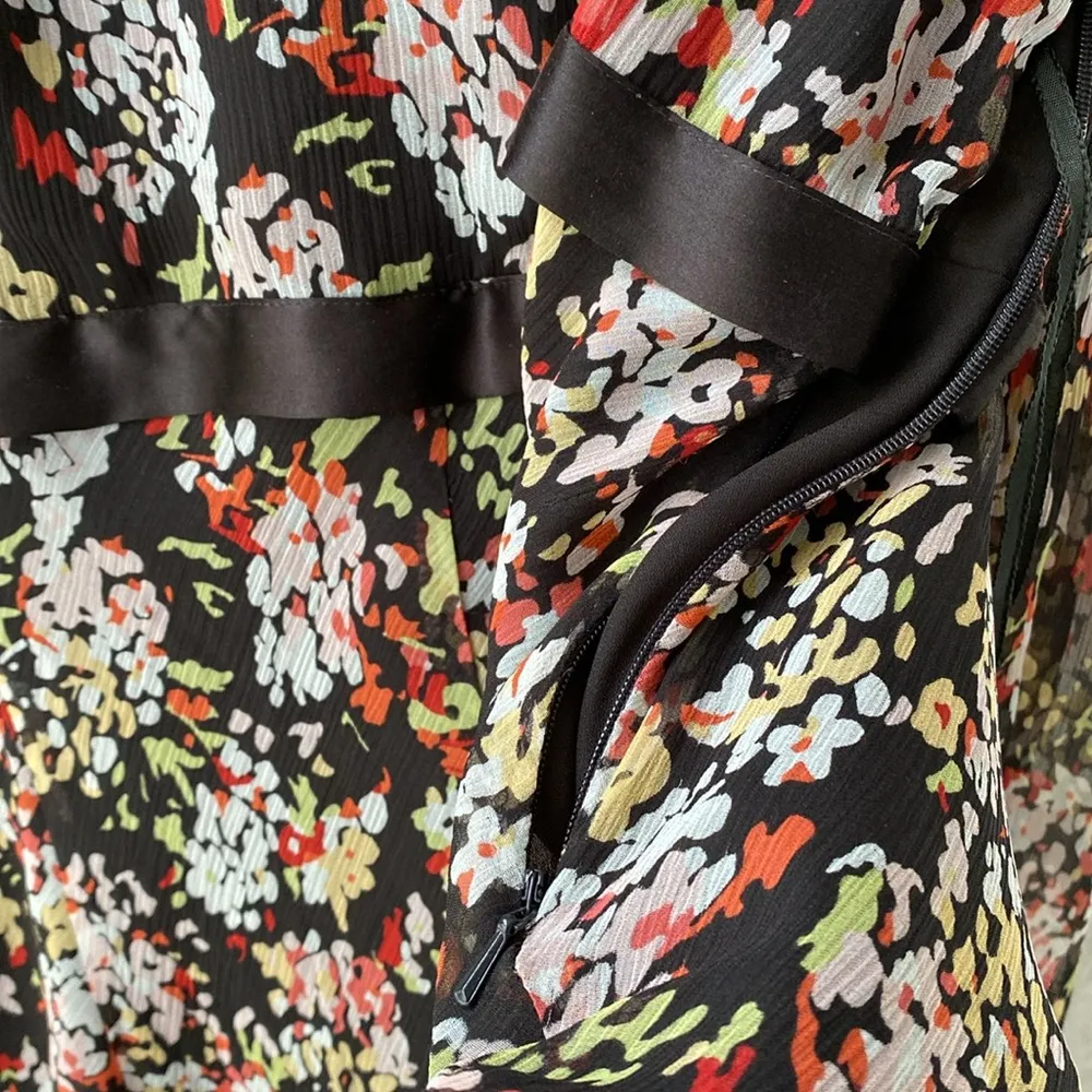 NWOT 🤎 Nine West Woman Silk Lined Silk Blouse, Ribbon Tie Choc Brown Floral 20W - Image 10