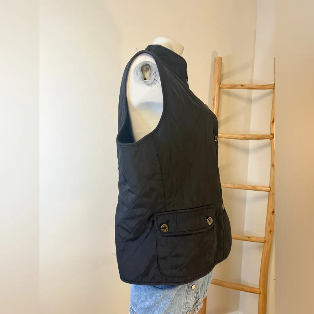 Talbots Women's Quilted Black Vest Fleece Lined Button Up Size Large NWT - Image 3