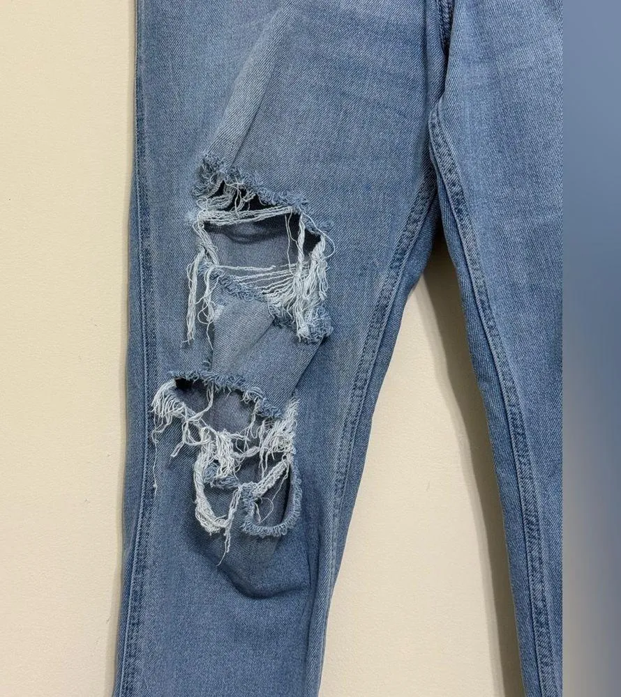 HOLLISTER High-Rise Mom Jean Curvy Distressed Ripped Blue Ankle Stretch size 9 - Image 3