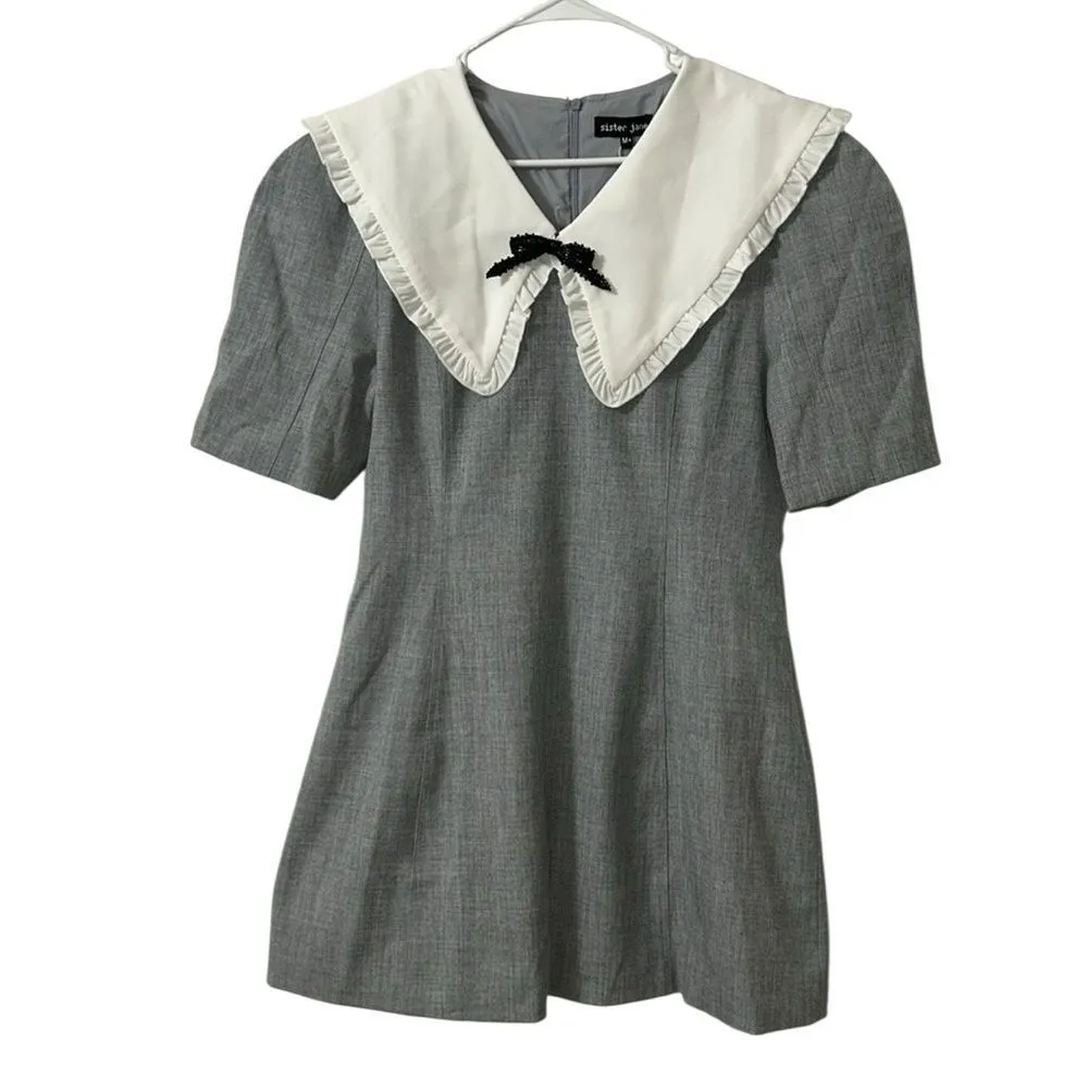 Sister Jane Gray & White Oversized Collar Mini Dress(Size Medium) Gray - Image 4