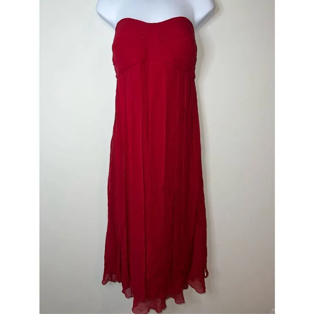 Red Silk Midi Strapless Cocktail Dress 14 Cocktail Formal Midi - Image 2