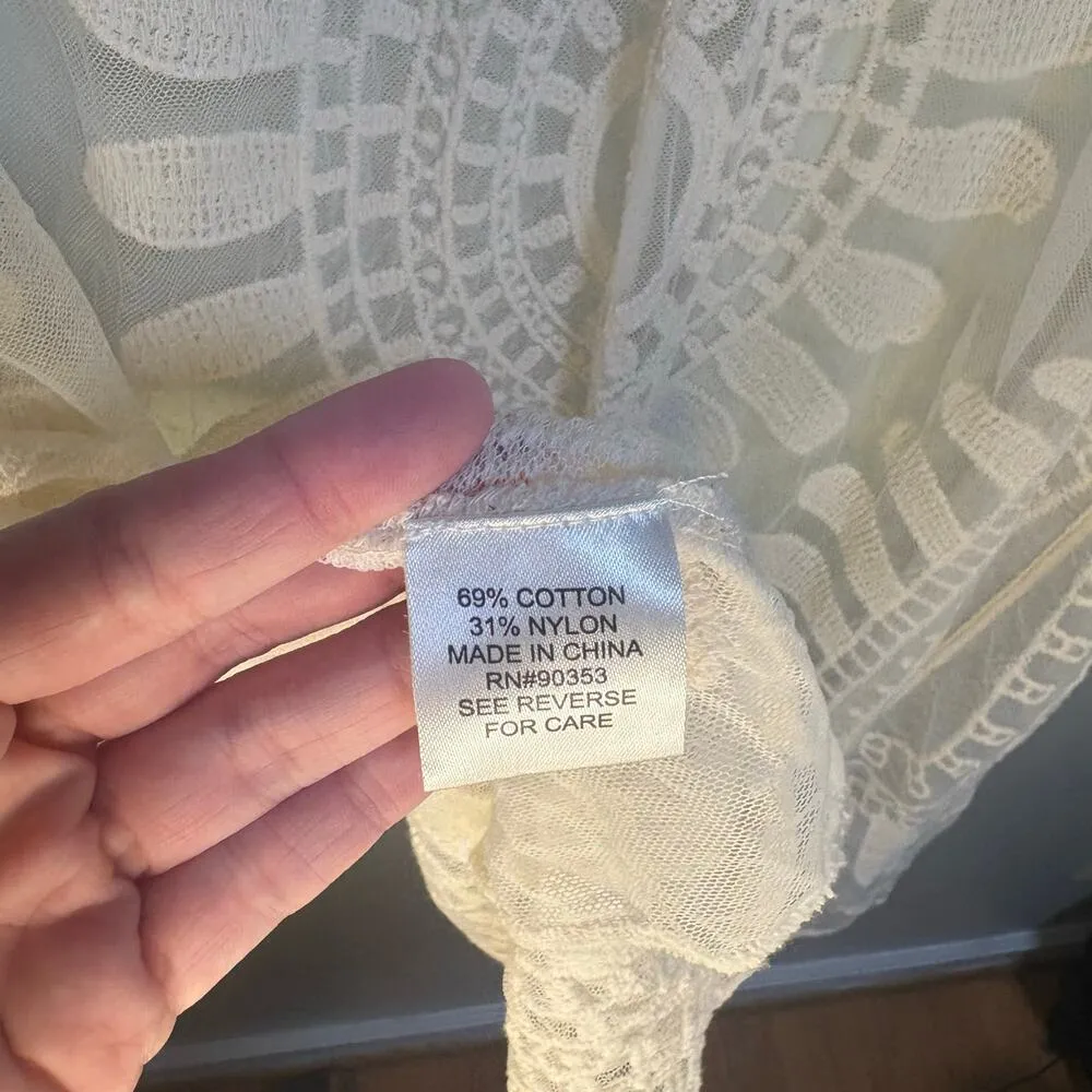 Rebellion Cream Boho White Sheer Lace Midi Kimono Cardigan Beach Coverup Medium - Image 6