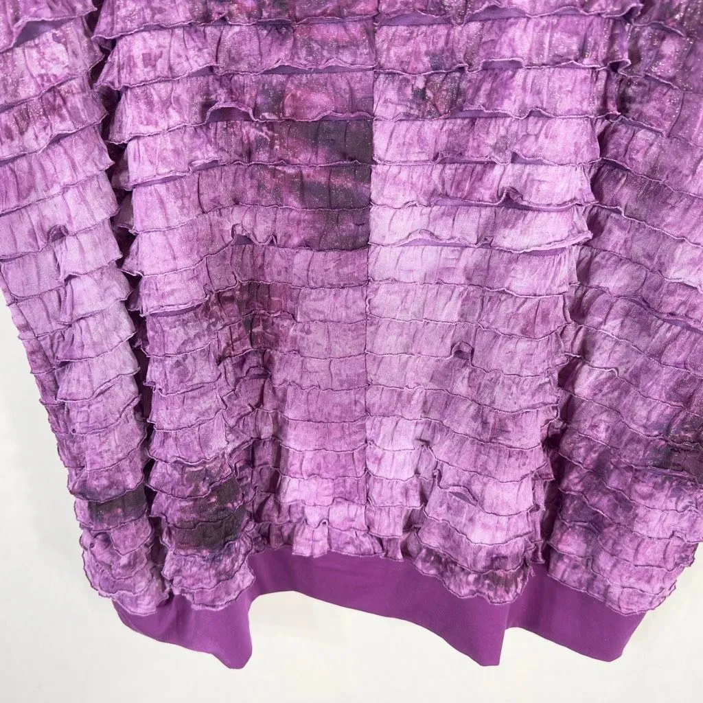 Fashion Bug Plus Size 2X Top Purple Ruffled Short Sleeve Sparkly Banded 1613 - Image 7